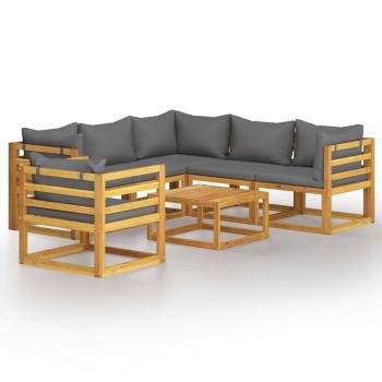 7-tlg. Garten-Lounge-Set mit Auflagen Massivholz Akazie