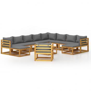 12-tlg. Garten-Lounge-Set mit Auflagen Massivholz Akazie