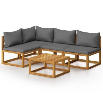 5-tlg. Garten-Lounge-Set mit Auflagen Massivholz Akazie