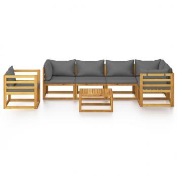 7-tlg. Garten-Lounge-Set mit Auflagen Massivholz Akazie