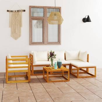 ARDEBO.de - 6-tlg. Garten-Lounge-Set mit Auflagen Creme Massivholz Akazie