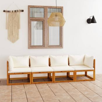 ARDEBO.de - 4-Sitzer-Gartensofa mit Auflagen Creme Akazie Massivholz