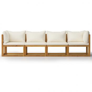 4-Sitzer-Gartensofa mit Auflagen Creme Akazie Massivholz