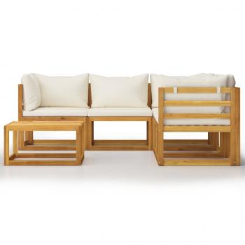 6-tlg. Garten-Lounge-Set mit Auflagen Creme Massivholz Akazie