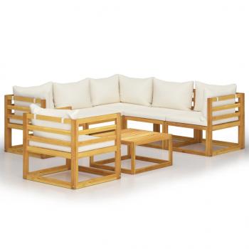 7-tlg. Garten-Lounge-Set mit Auflagen Creme Massivholz Akazie