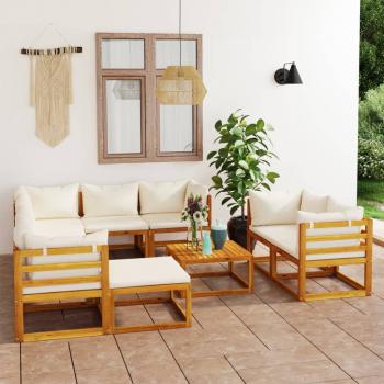 ARDEBO.de - 10-tlg. Garten-Lounge-Set mit Auflagen Creme Massivholz Akazie