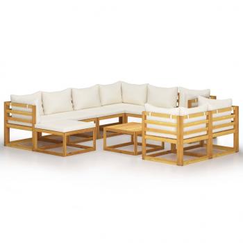 10-tlg. Garten-Lounge-Set mit Auflagen Creme Massivholz Akazie