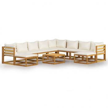 11-tlg. Garten-Lounge-Set mit Auflagen Creme Massivholz Akazie