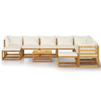 11-tlg. Garten-Lounge-Set mit Auflagen Creme Massivholz Akazie