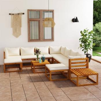 ARDEBO.de - 12-tlg. Garten-Lounge-Set mit Auflagen Creme Massivholz Akazie