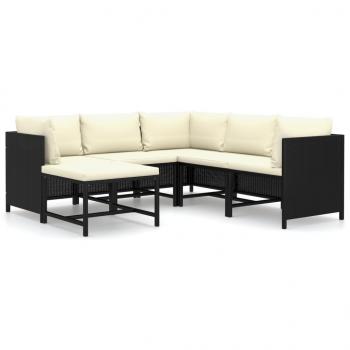 6-tlg. Garten-Lounge-Set mit Kissen Poly Rattan Schwarz