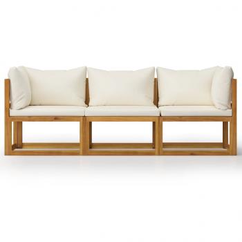 3-Sitzer-Gartensofa mit Auflage Creme Akazie Massivholz