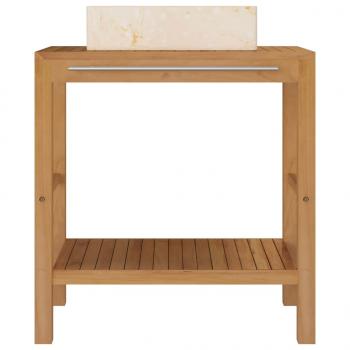 Waschtisch Massivholz Teak mit Waschbecken Marmor Creme