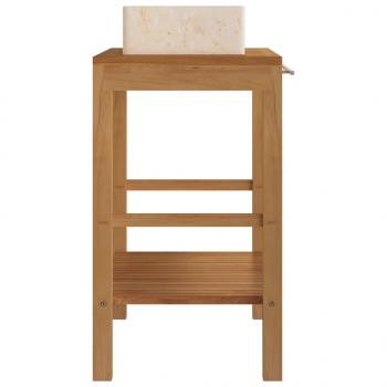 Waschtisch Massivholz Teak mit Waschbecken Marmor Creme