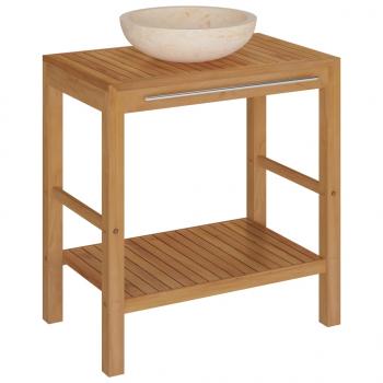 Waschtisch Massivholz Teak mit Waschbecken Marmor Creme