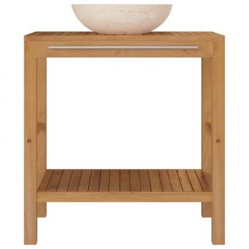 Waschtisch Massivholz Teak mit Waschbecken Marmor Creme