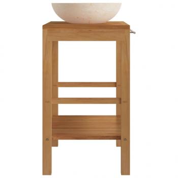 Waschtisch Massivholz Teak mit Waschbecken Marmor Creme