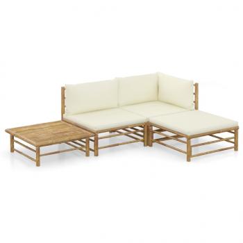 ARDEBO.de - 4-tlg. Garten-Lounge-Set mit Cremeweißen Kissen Bambus