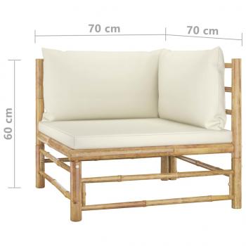 4-tlg. Garten-Lounge-Set mit Cremeweißen Kissen Bambus