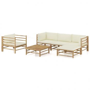 ARDEBO.de - 6-tlg. Garten-Lounge-Set mit Cremeweißen Kissen Bambus