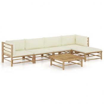 6-tlg. Garten-Lounge-Set mit Cremeweißen Kissen Bambus