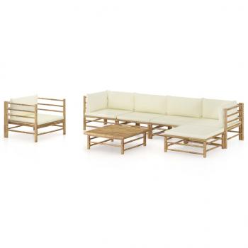 ARDEBO.de - 7-tlg. Garten-Lounge-Set mit Cremeweißen Kissen Bambus