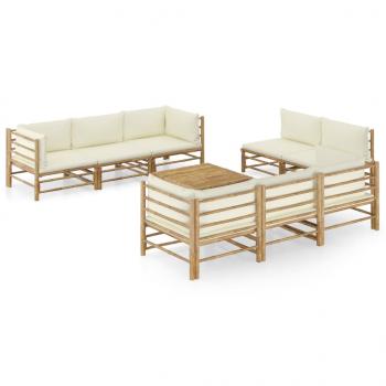 ARDEBO.de - 9-tlg. Garten-Lounge-Set mit Cremeweißen Kissen Bambus