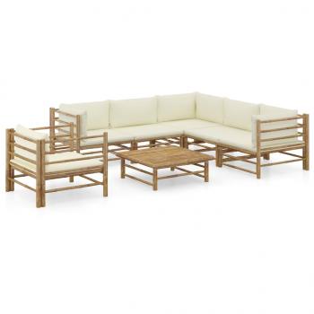 ARDEBO.de - 7-tlg. Garten-Lounge-Set mit Cremeweißen Kissen Bambus