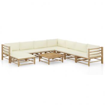 ARDEBO.de - 9-tlg. Garten-Lounge-Set mit Cremeweißen Kissen Bambus