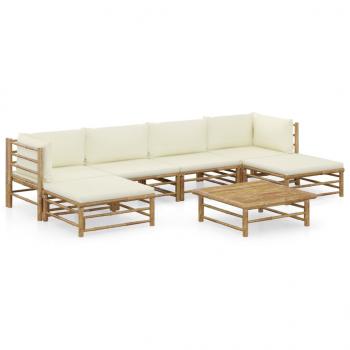 ARDEBO.de - 7-tlg. Garten-Lounge-Set mit Cremeweißen Kissen Bambus