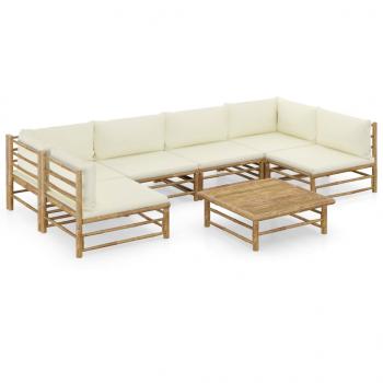 ARDEBO.de - 7-tlg. Garten-Lounge-Set mit Cremeweißen Kissen Bambus