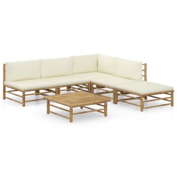 ARDEBO.de - 6-tlg. Garten-Lounge-Set mit Cremeweißen Kissen Bambus