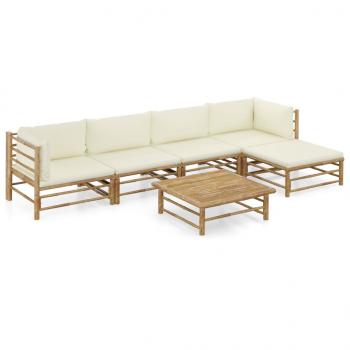 ARDEBO.de - 6-tlg. Garten-Lounge-Set mit Cremeweißen Kissen Bambus