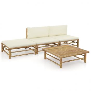 ARDEBO.de - 4-tlg. Garten-Lounge-Set mit Cremeweißen Kissen Bambus