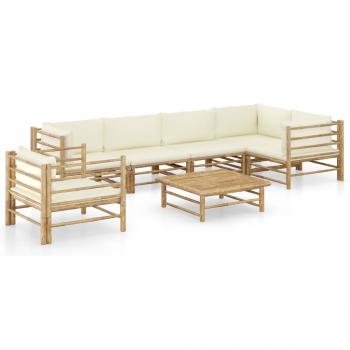 ARDEBO.de - 7-tlg. Garten-Lounge-Set mit Cremeweißen Kissen Bambus