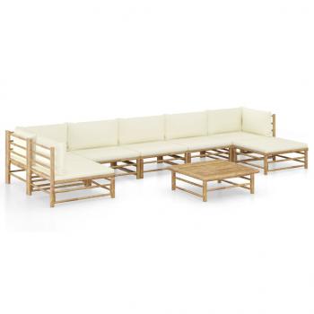 ARDEBO.de - 8-tlg. Garten-Lounge-Set mit Cremeweißen Kissen Bambus