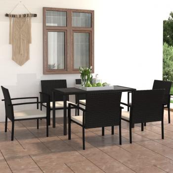 ARDEBO.de - 7-tlg. Garten-Essgruppe Poly Rattan Schwarz