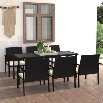 ARDEBO.de - 7-tlg. Garten-Essgruppe Poly Rattan Schwarz