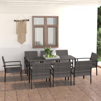 ARDEBO.de - 9-tlg. Garten-Essgruppe Poly Rattan Grau