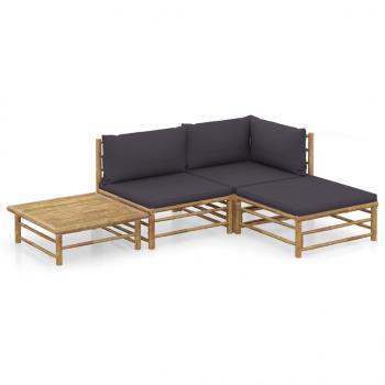 ARDEBO.de - 4-tlg. Garten-Lounge-Set mit Dunkelgrauen Kissen Bambus