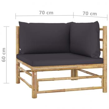 4-tlg. Garten-Lounge-Set mit Dunkelgrauen Kissen Bambus