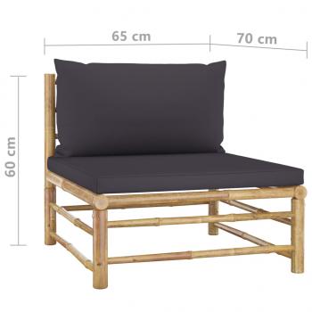 4-tlg. Garten-Lounge-Set mit Dunkelgrauen Kissen Bambus