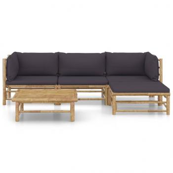 5-tlg. Garten-Lounge-Set mit Dunkelgrauen Kissen Bambus