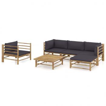 ARDEBO.de - 6-tlg. Garten-Lounge-Set mit Dunkelgrauen Kissen Bambus