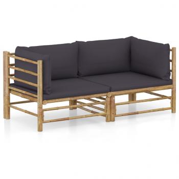 ARDEBO.de - 2-tlg. Garten-Lounge-Set mit Dunkelgrauen Kissen Bambus