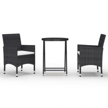 3-tlg. Bistro-Set Poly Rattan und Hartglas Schwarz