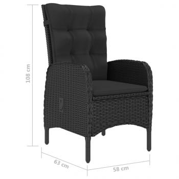 3-tlg. Garten-Essgruppe Poly Rattan und Glas Schwarz