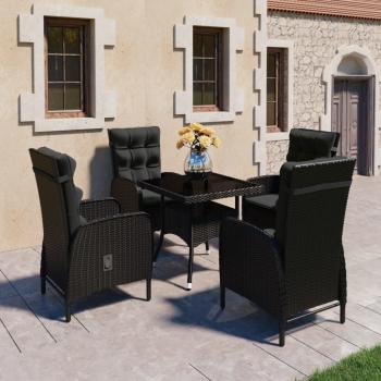 ARDEBO.de - 5-tlg. Garten-Essgruppe Poly Rattan und Glas Schwarz