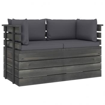 Garten-Palettensofa 2-Sitzer mit Kissen Kiefer Massivholz