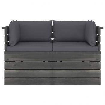 Garten-Palettensofa 2-Sitzer mit Kissen Kiefer Massivholz